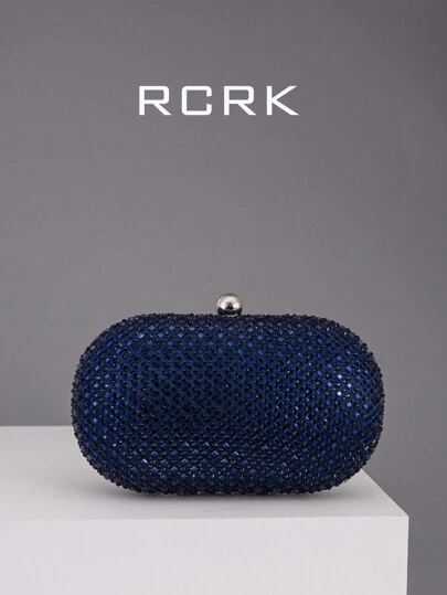 Elegant Fashion Rhinestone Embellished Oval Clutch Bag, Party Bag Perfect For Party Wedding Prom Dinner/Banquet Matching With Holiday Party Dress Evening Dress & Sequin Dress, Glamorous Rhinestone Bag