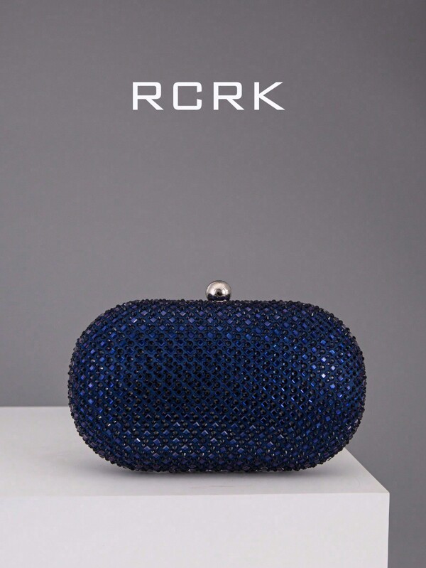 Elegant Fashion Rhinestone Embellished Oval Clutch Bag, Party Bag Perfect For Party Wedding Prom Dinner/Banquet Matching With Holiday Party Dress Evening Dress & Sequin Dress, Glamorous Rhinestone Bag