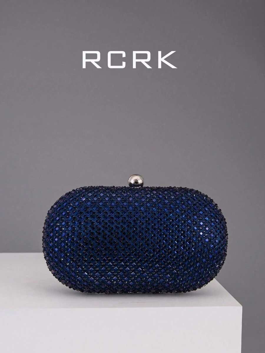 优雅时尚水钻装饰椭圆形手拿包，派对包非常适合派对婚礼舞会晚宴/宴会搭配节日派对礼服晚礼服和亮片礼服，迷人的水钻包 - 藏蓝色 - 查看 1