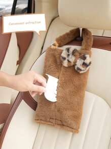 1pc Car Tissue Box Plush Car Seat Decoration Drawstring Box Car Tissue Bag - one-size - View 3