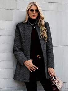 HOMEYEE Áo khoác cardigan blazer cổ ve dài tay có túi phong cách cổ điển, thanh lịch, giản dị, công sở cho nữ, mùa thu/đông - màu đen - Xem 3