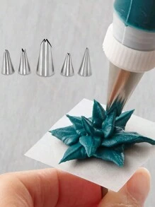 5 件蛋糕奶油花喷嘴套装，适合日常休闲使用 - 銀色 - 查看 3