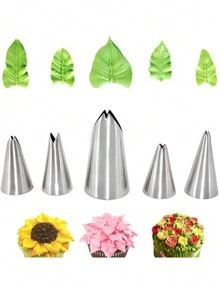 5 件蛋糕奶油花喷嘴套装，适合日常休闲使用 - 銀色 - 查看 1