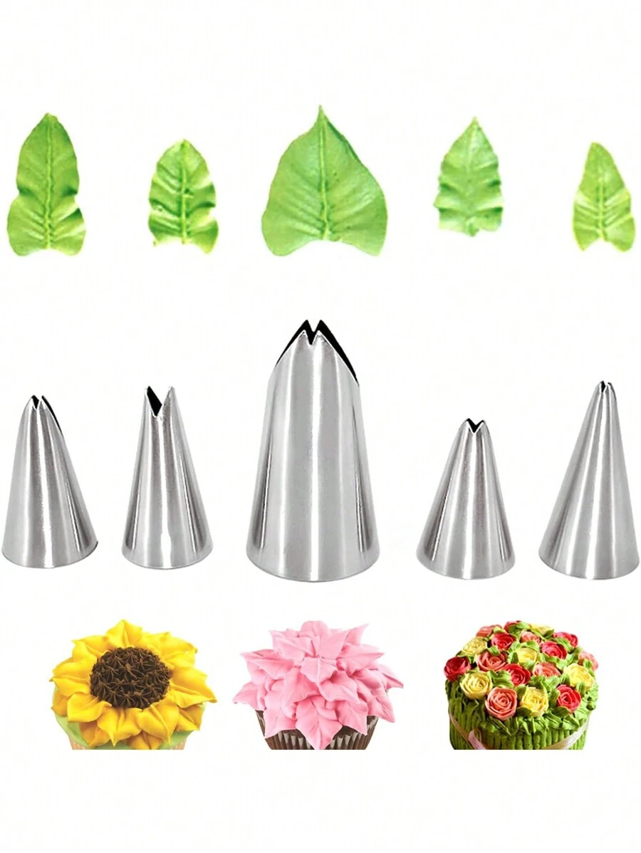 5 件蛋糕奶油花喷嘴套装，适合日常休闲使用 - 銀色 - 查看 1