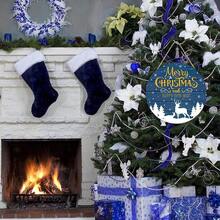 圣诞装饰品，圆形悬挂圣诞节节日装饰，乡村风格的木质标志，适合墙壁、门、门廊、家居，适合冬季 - 彩色 - 查看 7