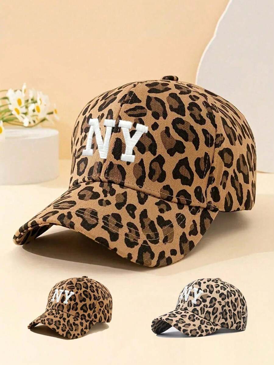 1 pieza Gorra de béisbol ajustable para mujer con bordado de leopardo NY, sombrero para el sol casual para exteriores para primavera y otoño, sombrero para el sol versátil unisex estilo Y2K para jóvenes