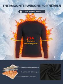 2PCS/SET Men's Warm Underwear Top Long Sleeve Warm Lightweight Backing Round Neck Solid Color Shirts