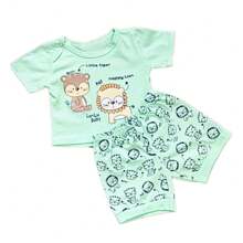 Short Sleeve T-Shirt + Shorts Set With Tiger And Lion Print Baby Boy Fits 2 To 5 Months 100% Cotton - 綠色 - 查看 5