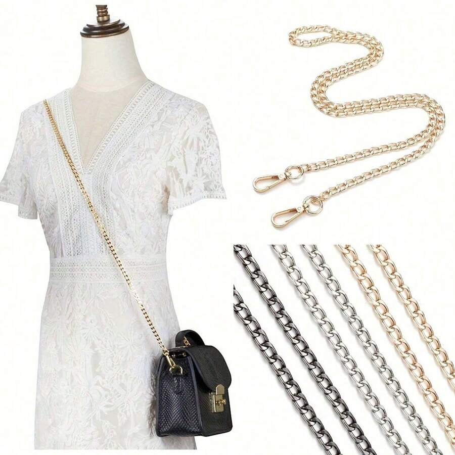Stylish Metal Chain Strap - Adjustable Cross Body Shoulder Handbag Replacement Strap With Durable Iron Flat Chain And Secure Metal Buckles - Versatile Handbag Accessories For Women - Multicolor - View 1