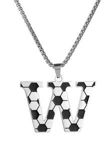 1 件嘻哈时尚 A-Z 超大字母足球项链，不锈钢油滴大字母。适合男士、女士、男女通用运动爱好者、情侣礼物 - 銀色 - 查看 30