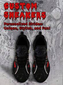 Women's Custom Sneakers, Golden Claw Skeleton Designed Name Customization Lightweight Comfortable Soft Bottom Sneakers For Women, Gym Training Breathable Tennis Shoes Unique Gift For Mom/Dad/Her/Him/Girlfriend/Boyfriend/Wife/Husband/Friend - Black - View 3