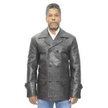 Mens Cowhide Leather Peacoat-Krakaw - 酒紅色 - 查看 9