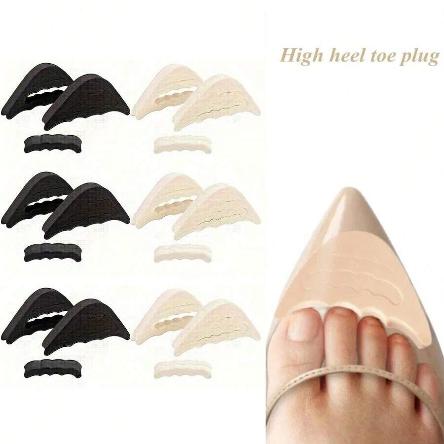 6 Pairs Of Reusable Toe Filler Inserts, Adjustable Toe Plugs For High-Heeled Shoes & Sponge Shoe Filler - Apricot - View 1