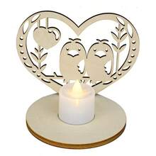 木制烛台心形空心木烛台支架复古工艺品装饰品适用于婚礼派对家居装饰、房间装饰、礼品 - 彩色 - 查看 10