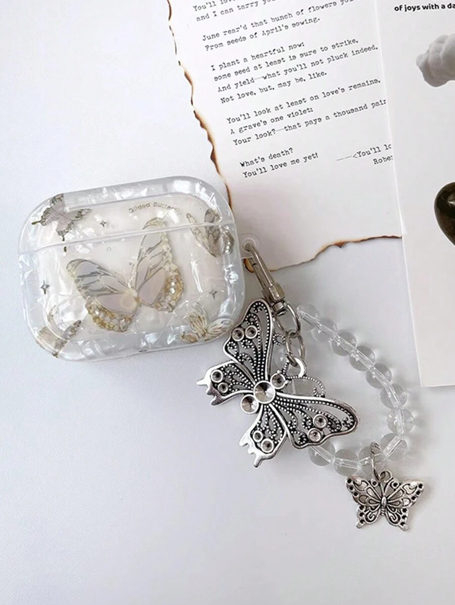 1 件蝴蝶壳纹理 TPU 防摔耳机盒，兼容 Apple 耳机型号 - 彩色 - 查看 1