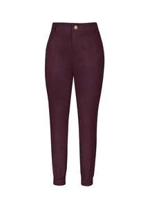 Pantalones livianos de unicolor y ajuste slim, adecuados para ir al trabajo y uso casual diario, primavera/verano - Rojo violeta - Ver 4