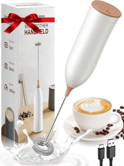 可充电手持式奶泡器，电动奶泡器，USB充电式奶泡器，迷你饮品搅拌器和咖啡搅拌器，适用于制作卡布奇诺、冰沙、抹茶、热巧克力、鸡蛋等，开学必备