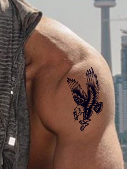 1 pezzo Tatuaggio temporaneo di un totem aquila in volo, disegno di trucco verosimile, arte del corpo impermeabile e senza riflessi, adesivi per tatuaggi finti blu, durata 5-12 giorni, adatto a uomini e donne