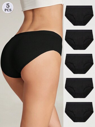 5pcs Comfortable Low-Rise Solid Color Triangle Panties