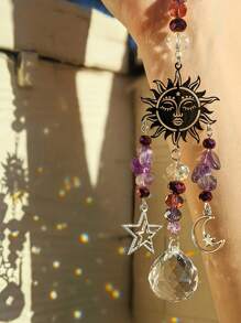 1pc Purple Amethyst Moon Goddess Dreamcatcher, Celestial Purple Amethyst Moon & Stars, Decoration, Car Decor, Holiday Event Party Decor, Holiday Gift Festival Decoration, Home Decor, Room Decor, Wall Decor Gifts Birthday Graduation E-I-D - Multicolor - View 7