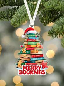 1pc Merry Bookmas Acrylic Hanging Decor - Library Book Pile, Santa Hat, Gingerbread Man, Tree Shape, Window Hanging Decoration, Decoration Gift For Book Lovers