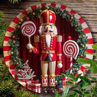 1件圣诞快乐胡桃夹子木质标牌 - 复古节日墙饰，适合家居和派对装饰，室内/室外均可使用，8*8英寸，预钻孔如图所示