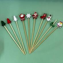 30 件圣诞节 DIY 各种款式一次性竹棒水果棒食物棒，适合圣诞节、聚会、派对、生日、圣诞快乐， - 彩色 - 查看 8