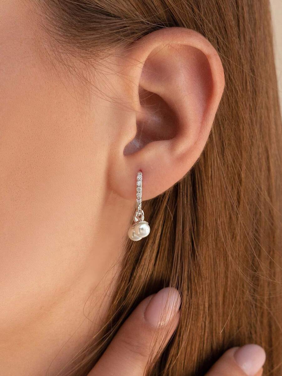 1 对优雅雨滴不对称珍珠耳环女士珠宝女士 S925 纯银精致耳钉精美珠宝礼物送给女孩日常生活约会装饰 - 珍珠耳環 - 查看 1