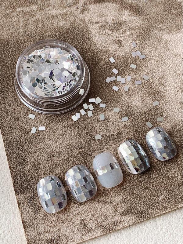 1 Box Square Silver Glitter Nail Jewelry, Minimalist Sparkling Luxury Nail Art Decor, Suitable For Nail Salons And Personal Use