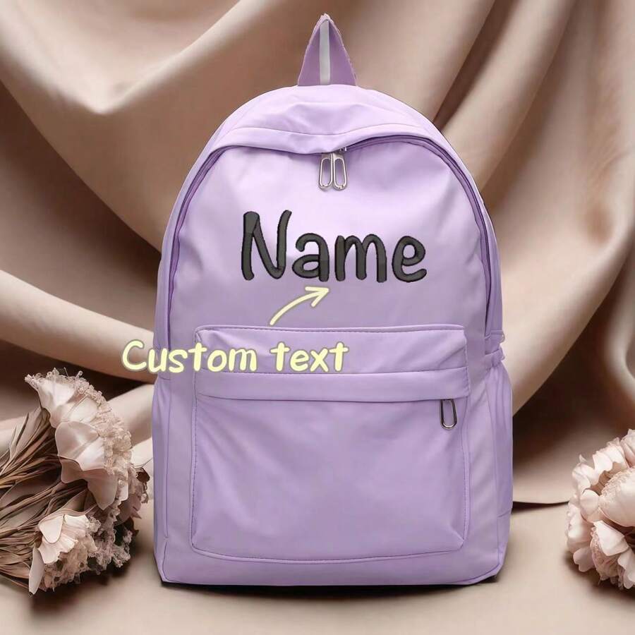 1pc Solid Color Nylon Outdoor Large Capacity Backpack, For Students & Couples, Travel Bag (Purple) Bags For Ladies - Violet Purple - View 1