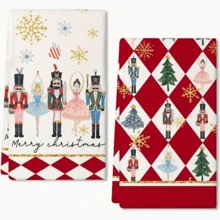 2 Pieces Nutcracker Christmas Kitchen Towel Set - Holiday Polyester Dishwasher And Tea Towel, Retro Cartoon Pattern, Washable - Perfect Christmas Decoration And Housewarming Gift16*24 Inches, Christmas Decorations - Multicolor - View 12
