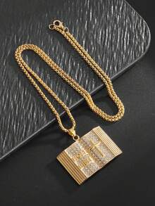 1 件优雅复古圣经钛钢吊坠项链，适合男士日常、通勤、聚会、节日派对佩戴 - 長方形 - 查看 6