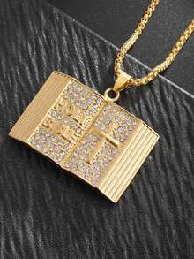 1 件优雅复古圣经钛钢吊坠项链，适合男士日常、通勤、聚会、节日派对佩戴 - 長方形 - 查看 1