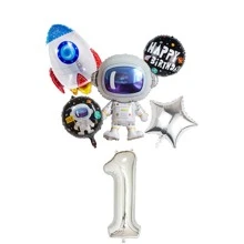 Globos de aluminio con números del 1 al 9 con temática espacial, astronauta y cohete, para cumpleaños, celebración y suministros de fiesta