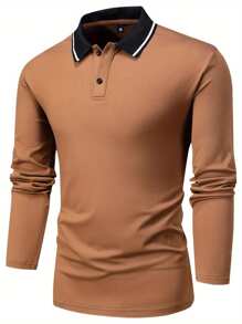 4pcs Men Long Sleeve Polo Shirt, Classic Collared Casual Sports Wear, Solid Color Basic Outerwear For Spring Autumn Outdoor Daily Running