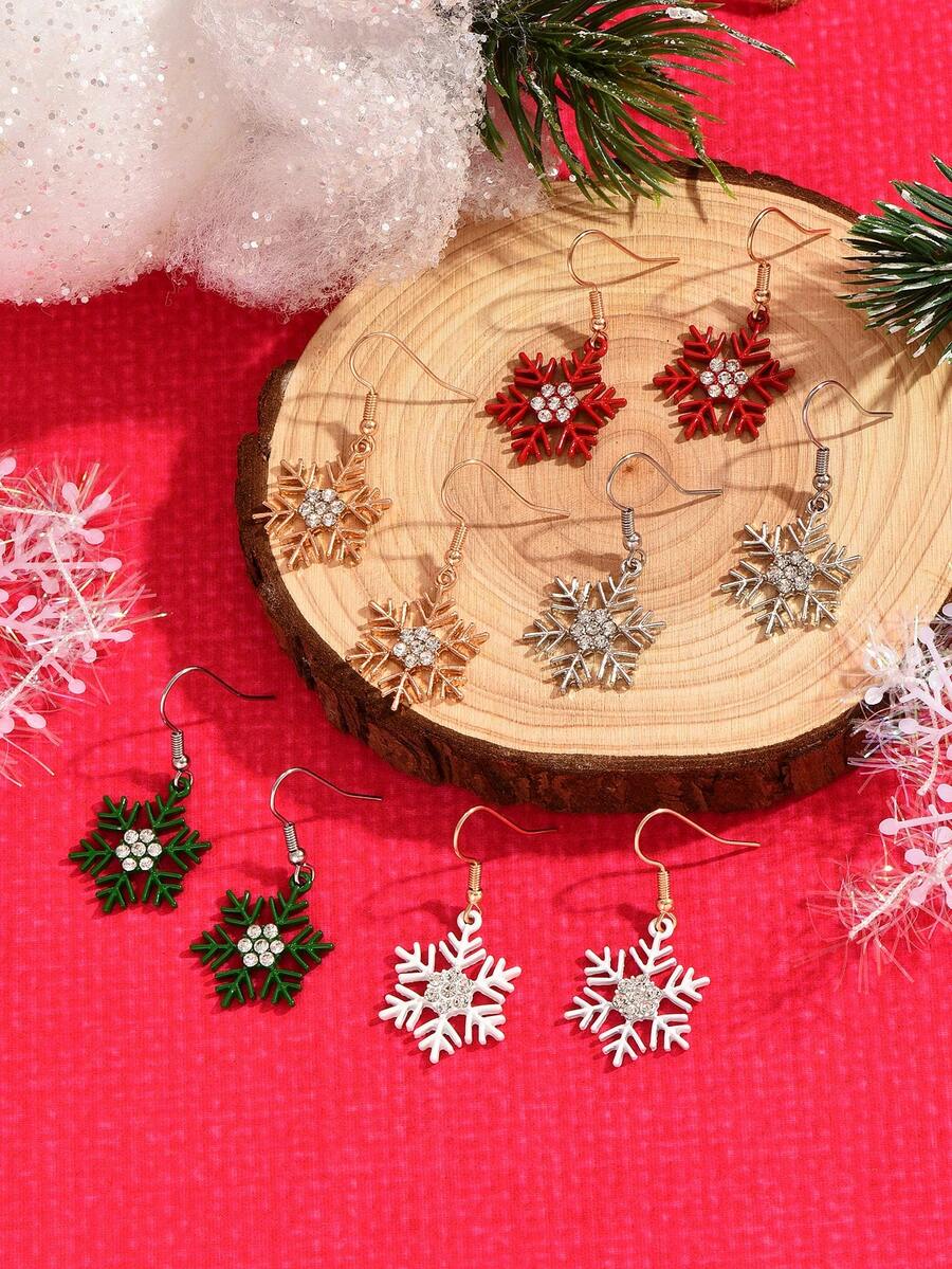 10 件/套时尚雪花吊饰耳环，简约百搭的女士日常佩戴圣诞珠宝 - 十個雪花耳環 - 查看 1