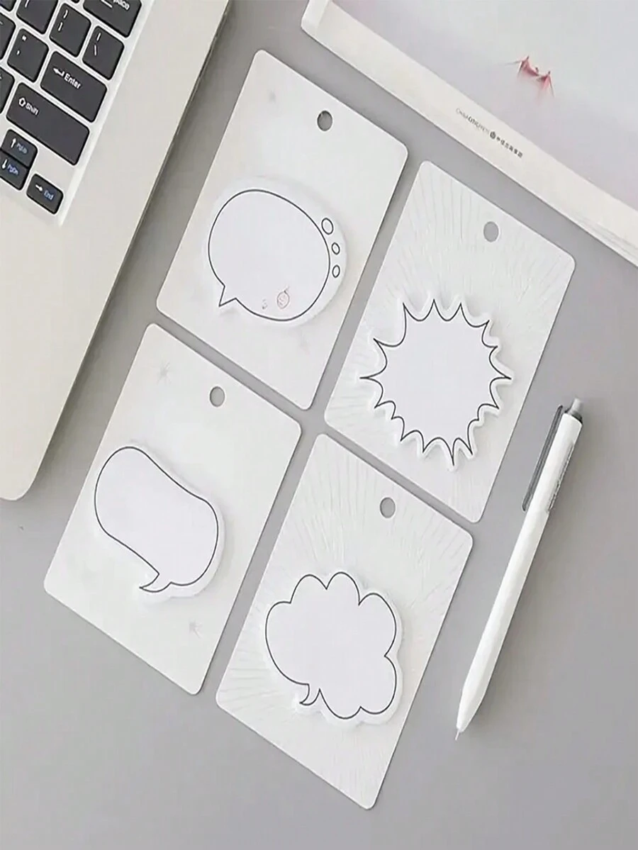 4 件创意简约对话框系列便利贴，为您的笔记添加新鲜信息，开学季，学校用品，学校，便利贴，美观的学校用品，文具 - 白色 - 查看 1