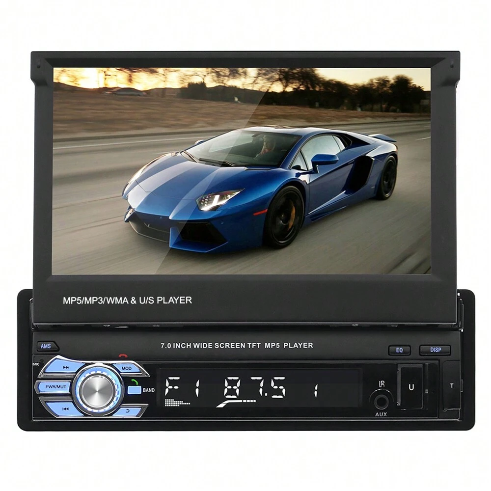 Bluetooth Single Din Car Stereo 7 Inch Retractable Touchscreen Car