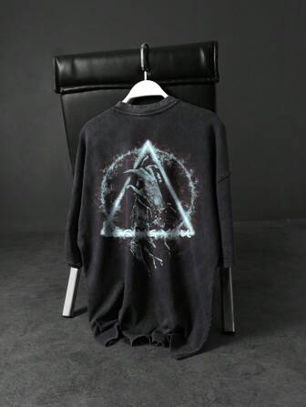 Men's Vintage Style T-Shirt With Washed & Distressed Acid-Washed, Emo, 2000s Style