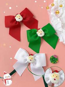2 件 4 英寸圣诞圣诞老人发饰，适合女孩，时尚儿童女孩发饰，带发夹，适合圣诞节派对学校 - A - 查看 3