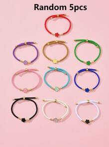 1/5/10 件多色时尚优雅可爱幸运五叶花、蝴蝶、心形、海星、海龟可调节手链，适合情人节、恋人、朋友、家庭聚会礼物，适合女性日常佩戴 - 五瓣花手繩 - 查看 14