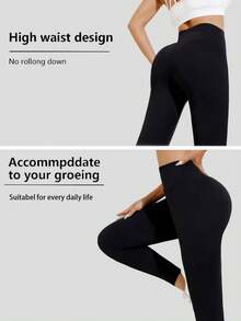 Quần legging cạp cao cho nữ Quần legging yoga siêu mềm co giãn mờ đục mỏng - màu đen - Xem 3