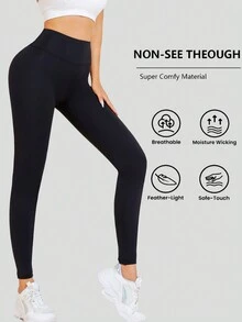 Quần legging cạp cao cho nữ Quần legging yoga siêu mềm co giãn mờ đục mỏng - màu đen - Xem 1