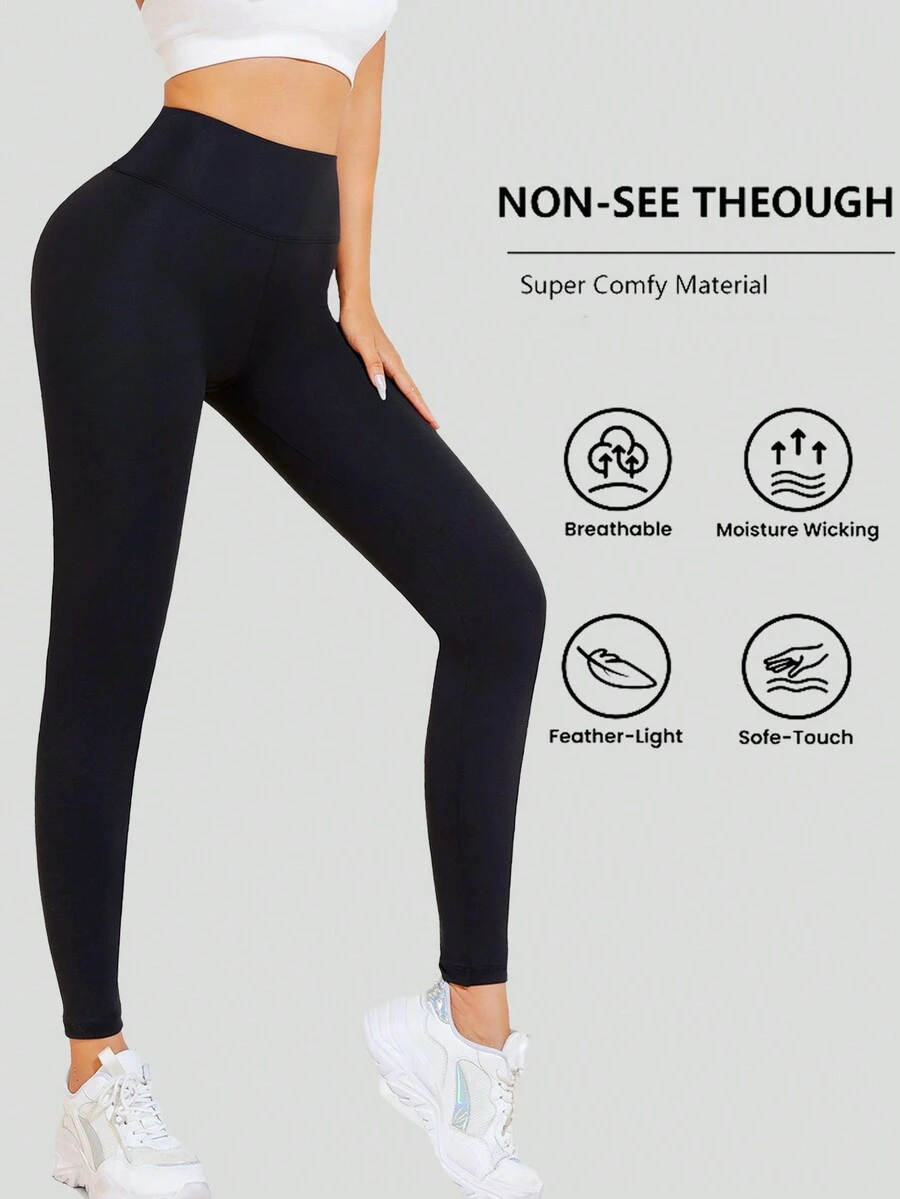 Quần legging cạp cao cho nữ Quần legging yoga siêu mềm co giãn mờ đục mỏng - màu đen - Xem 1