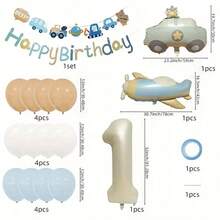 16 件复古汽车和飞机主题派对套装 - 32 英寸乳白色数字气球、交通横幅，非常适合生日庆祝和照片背景 - 彩色 - 查看 2