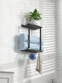 带架子的防锈铸铁毛巾架 - 适用于浴室和厨房的时尚且节省空间的储物架 - 3 个挂钩，壁挂式，耐用的 1 件套 - 彩色 - 查看 5