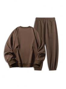 2pcs Plus Size Set - Plus Size Long Sleeve Hoodie And Casual Sweatpants