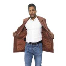 Mens Cowhide Leather Peacoat-Krakaw - 酒紅色 - 查看 8