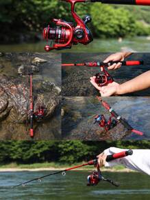 SOUGAYILANG 2 Sections Red Fishing Rod And Reel Combo 5.1:1/5.5:1 Gear Ratio 13+1 Ball Bearing Reel 2 Sections Resin Material Pole With Ultra-Smooth Guide Ring High Quality Fishing Set For Freshwater And Saltwater