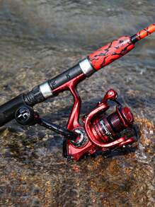 SOUGAYILANG 2 Sections Red Fishing Rod And Reel Combo 5.1:1/5.5:1 Gear Ratio 13+1 Ball Bearing Reel 2 Sections Resin Material Pole With Ultra-Smooth Guide Ring High Quality Fishing Set For Freshwater And Saltwater
